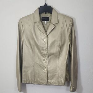 Express World Brand Vintage Goldtone Leather Fully Lined Jacket